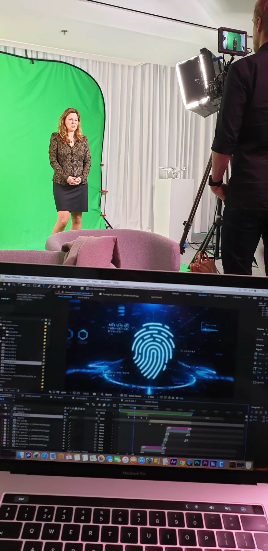 Green-screen studio setup at the innovation center